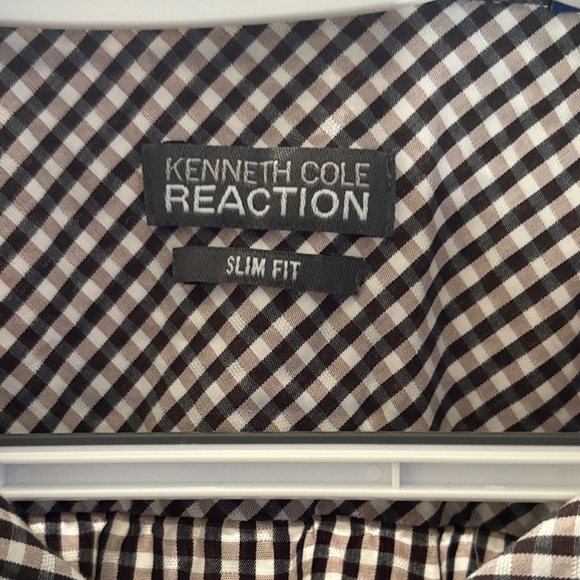 Kenneth Cole Reaction Men's Black/Tan and White Gingham Shirt - Picture 2 of 8